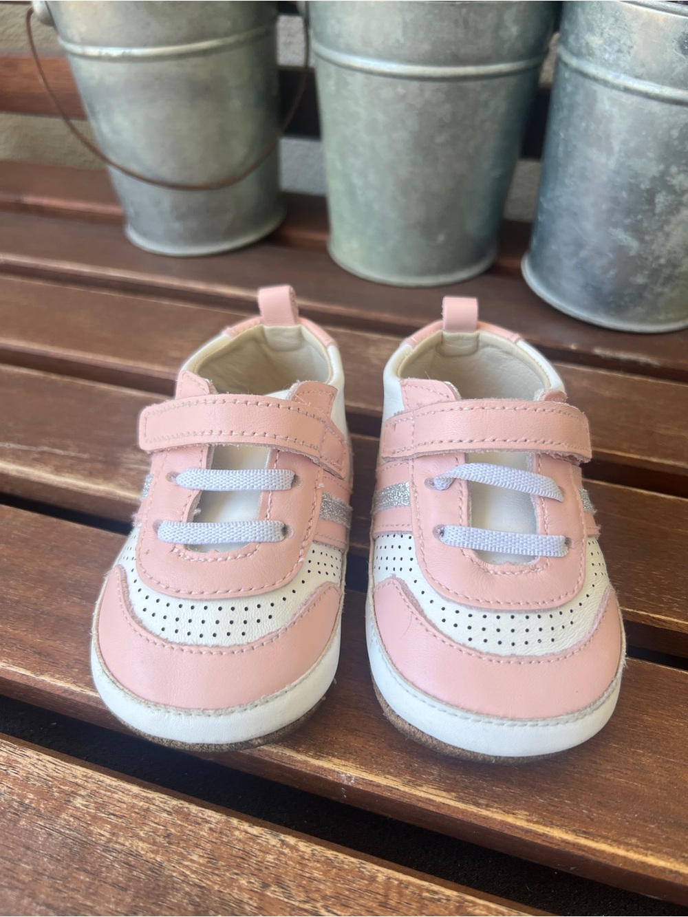 Robeez Pink and White Baby Walker Sneakers